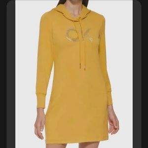 NWT Calvin Klein Women's Yellow Embellished-Logo Hoodie  Dress Sz: S